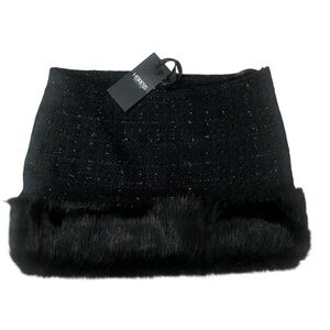 Heiress Beverly Hills Tweed Faux Fur Mini Skirt Black – Size M NWT